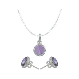 Juego de Joyería Plata .925 Dije Aretes con Cristales Violetas y Cadena - Imagen 1