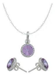 Juego de Joyería Plata .925 Dije Aretes con Cristales Violetas y Cadena - Imagen 1