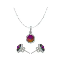 Juego Dije Aretes Cadena Plata 925 Cristales Multicolor - Imagen 1