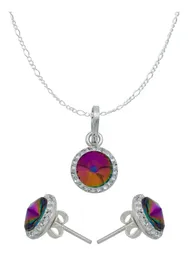 Juego Dije Aretes Cadena Plata 925 Cristales Multicolor - Imagen 1