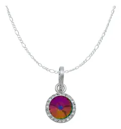 Juego Dije Aretes Cadena Plata 925 Cristales Multicolor - Imagen 2