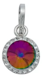 Juego Dije Aretes Cadena Plata 925 Cristales Multicolor - Imagen 3