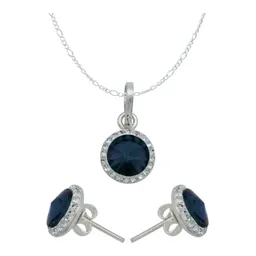 Juego Dije Aretes y Cadena Plata .925 Cristales Azules Mujer - Imagen 1