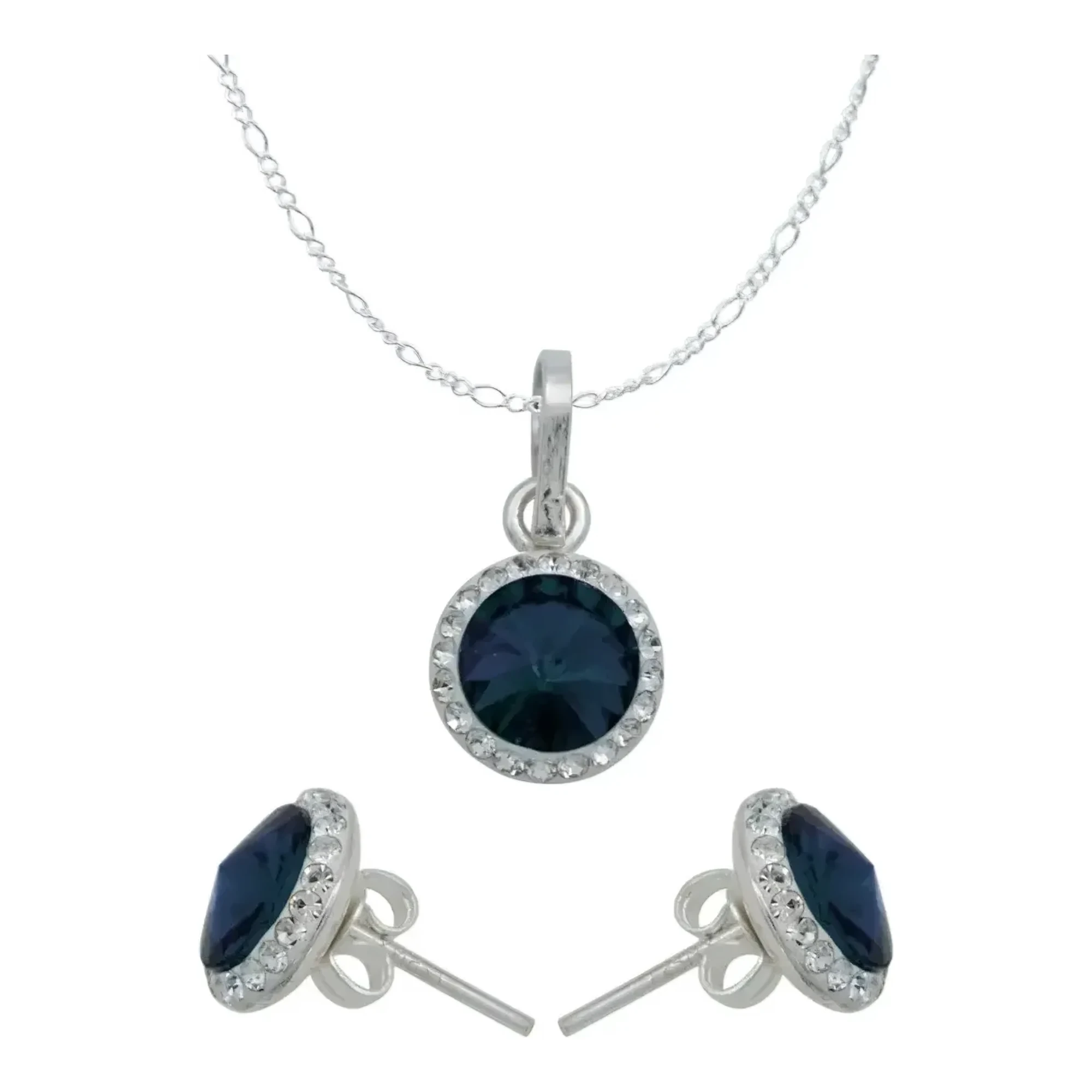 Juego de joyería plata .925 con dije, aretes y cadena de cristales azules para mujer - Joyaris joyería artesanal mexicana.