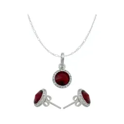 Juego Joyería Plata 925 Dije Aretes y Cadena con Cristales Rojos Mujer - Imagen 1