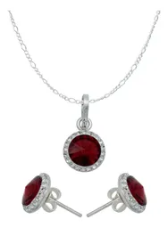 Juego Joyería Plata 925 Dije Aretes y Cadena con Cristales Rojos Mujer - Imagen 1