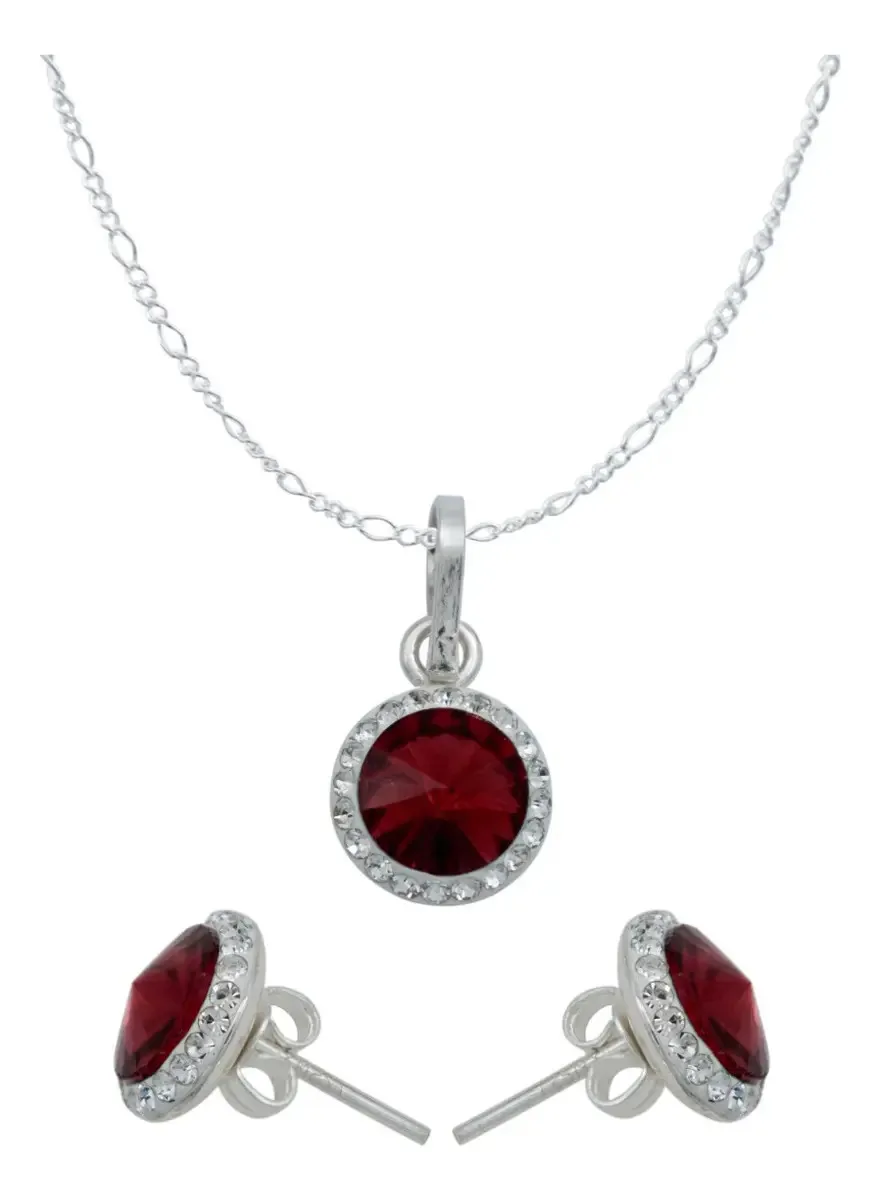 Juego de dije, aretes y cadena Plata 925 con cristales rojos - Joyaris joyería fina mexicana para mujer