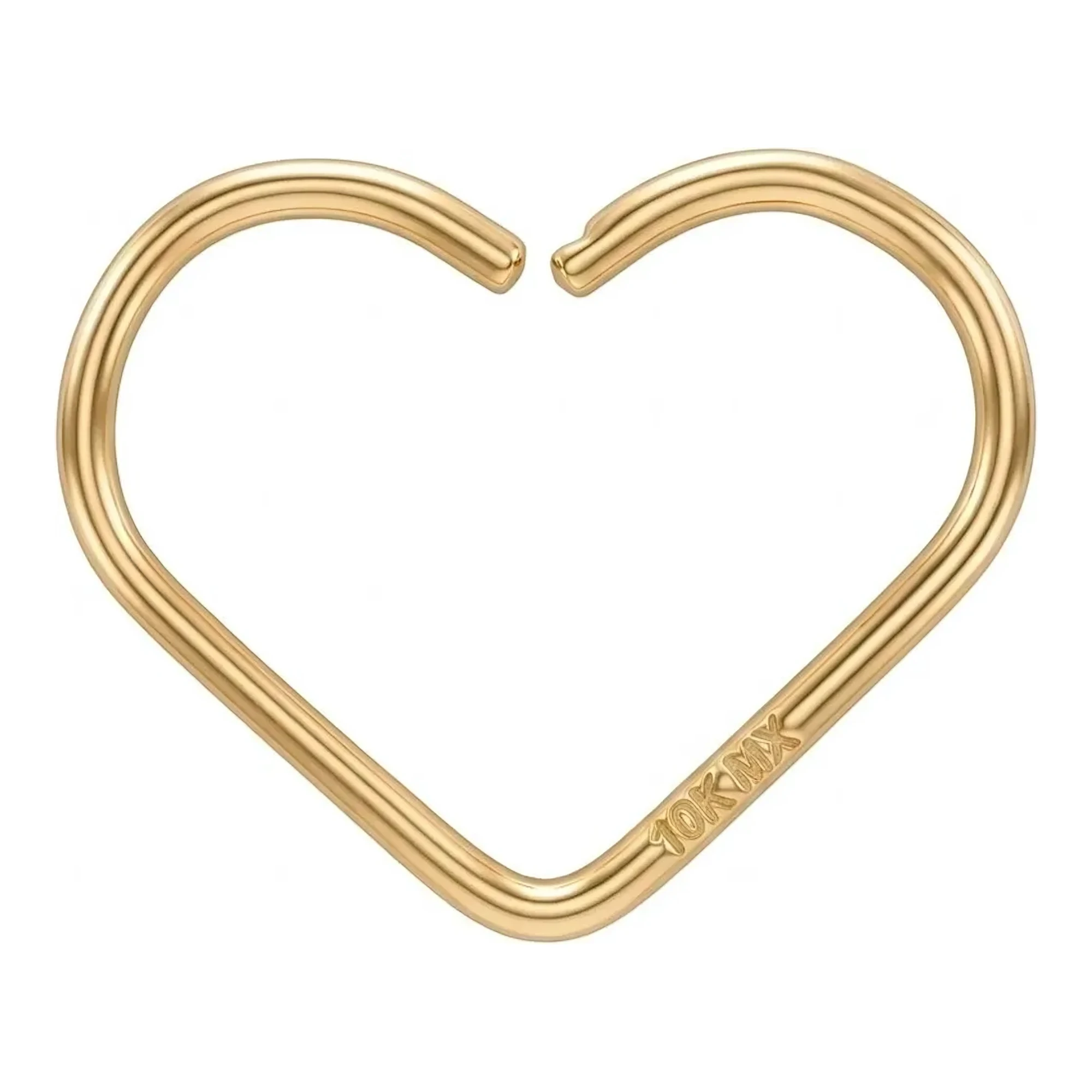 Piercing en forma de corazón de oro amarillo 10k liso pulido de 10 mm - Joyaris joyería fina mexicana