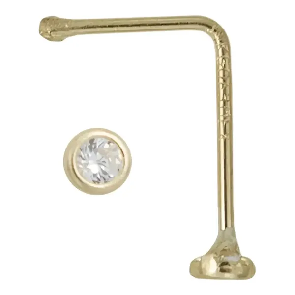 Piercing Nariz Oro 10k Zirconia Blanca Curva Stud - Imagen 1
