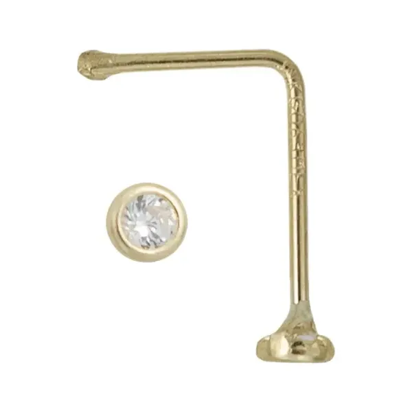 Piercing Nariz Oro 10k Zirconia Blanca Curva Stud - Imagen 1