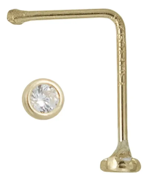 Piercing Nariz Oro 10k Zirconia Blanca Curva Stud - Imagen 1