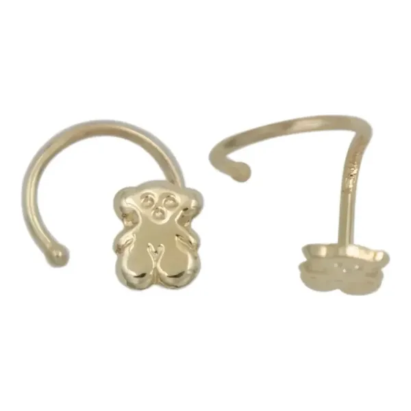 Arete de oro 10k dorado osito curvo mini para perforacion — Joyaris
