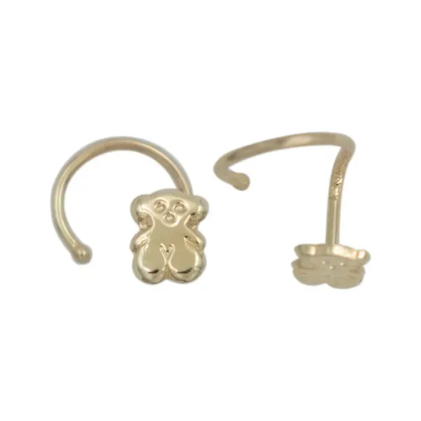 Arete de oro 10k dorado osito curvo mini para perforacion — Joyaris