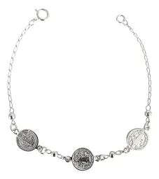 Pulsera de Plata Ley 925 Tres Medallas San Benito para Protección Ajustable - Imagen 1