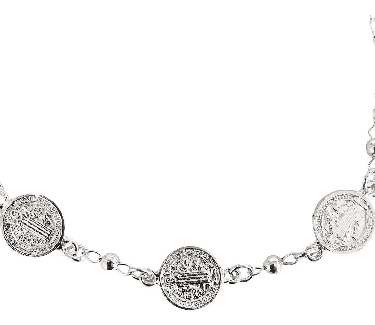 pulsera de plata .925 plateado 3 medallas San Benito ajustable — Joyaris