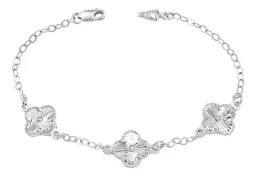 Pulsera Plata 925 Tréboles Facetados Cadena Barbada - Imagen 1