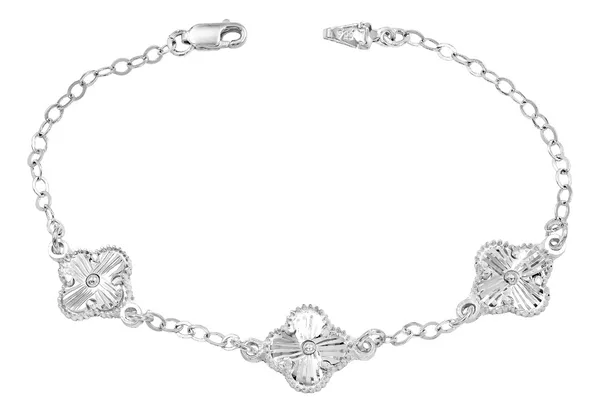 Pulsera Plata 925 Tréboles Facetados Cadena Barbada - Imagen 1
