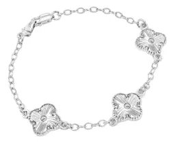 Pulsera Plata 925 Tréboles Facetados Cadena Barbada - Imagen 2