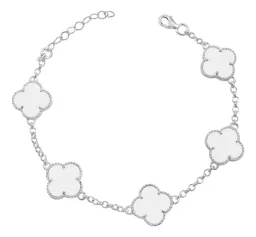 Pulsera Plata 925 Cinco Tréboles Blancos Ajustable - Imagen 1