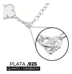 Pulsera Plata 925 Cinco Tréboles Blancos Ajustable - Imagen 3