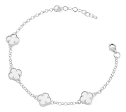 Pulsera Plata 925 Cinco Tréboles Blancos Cadena Ajustable - Imagen 1