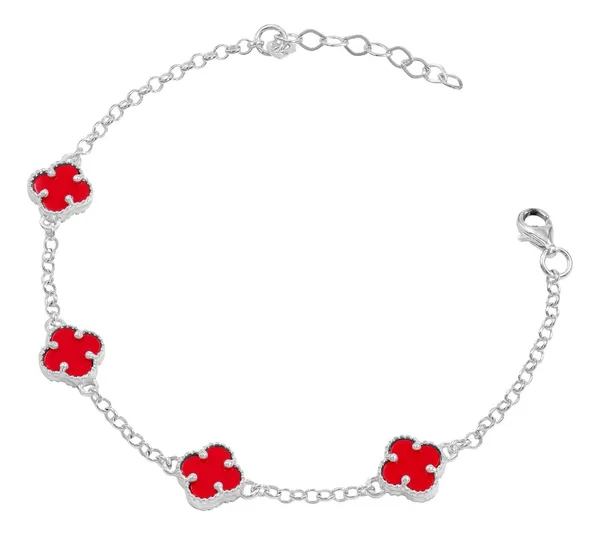 Pulsera de plata .925 rojo 5 treboles ajustable — Joyaris