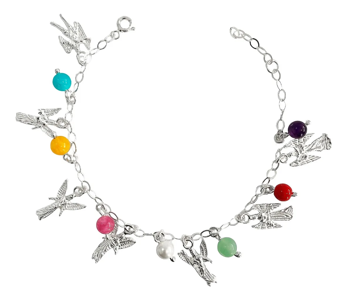 Pulsera Plata 925 Cuarzo Multicolor Siete Arcángeles ajustable - Joyaris joyería fina mexicana