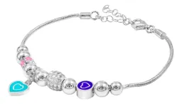 Pulsera Plata 925 Cadena Serpiente Charms Corazones Zirconia Ajustable - Imagen 1