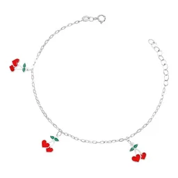 Pulsera Plata 925 Ajustable Charms Cereza y Corazón Esmaltados Rojos - Imagen 1