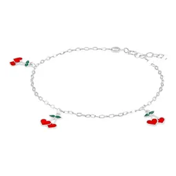 Pulsera Plata 925 Ajustable Charms Cereza y Corazón Esmaltados Rojos - Imagen 2