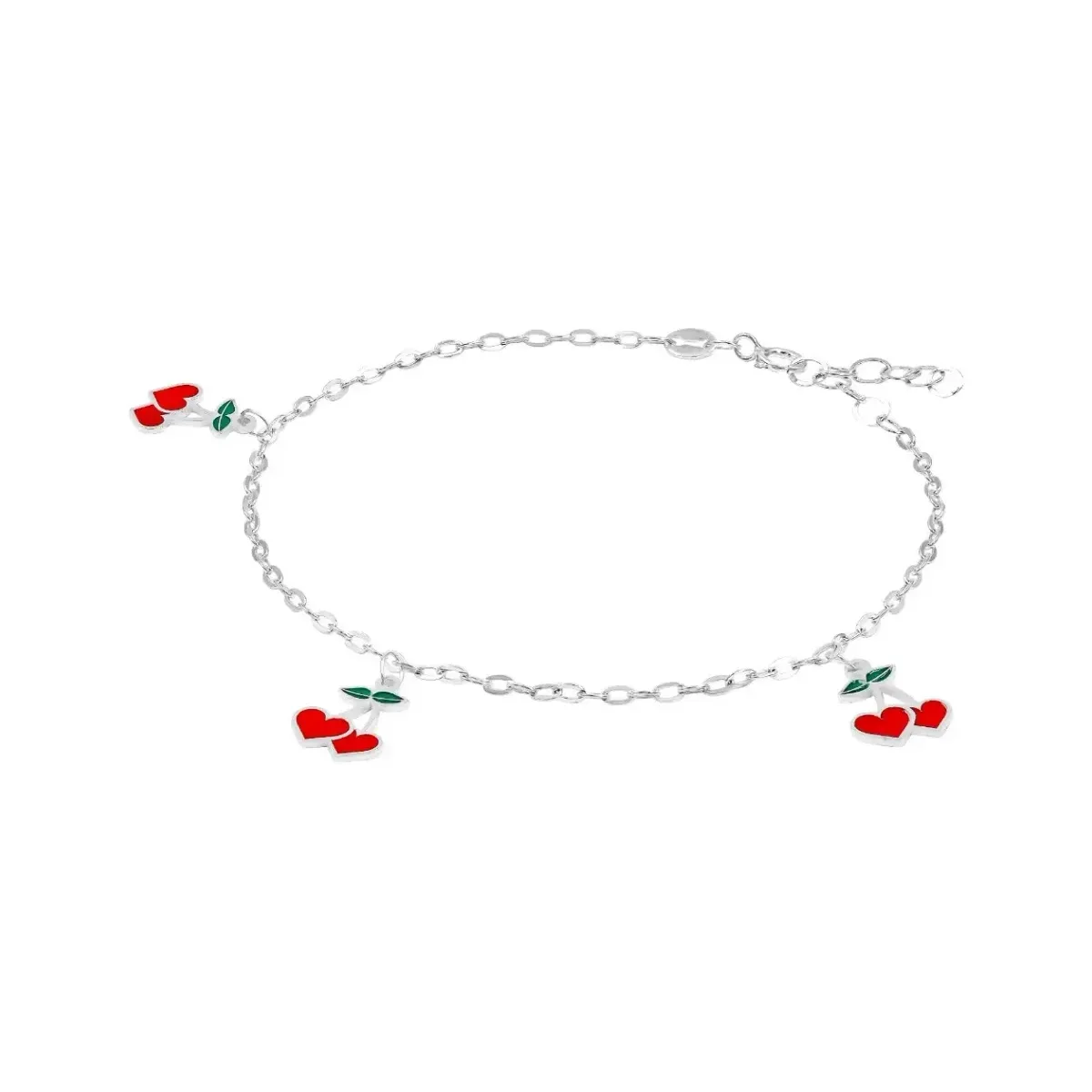 Pulsera Plata 925 Ajustable Charms Cereza y Corazón Esmaltados Rojos - Imagen 2