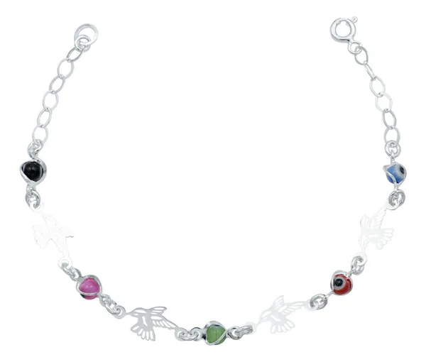 Pulsera Plata 925 Colibrí Ojo Turco Multicolor Ajustable - Imagen 1