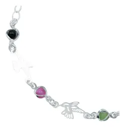 Pulsera Plata 925 Colibrí Ojo Turco Multicolor Ajustable - Imagen 2