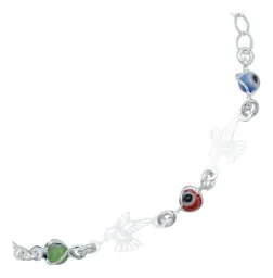 Pulsera Plata 925 Colibrí Ojo Turco Multicolor Ajustable - Imagen 3