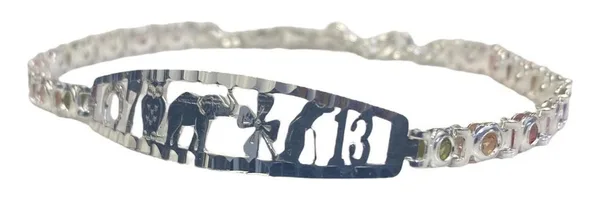 Pulsera Plata 925 Zirconias Multicolores Ajustable - Imagen 1