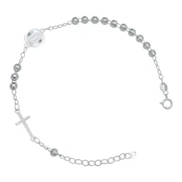 Pulsera Plata 925 Ajustable Diseño Cruz Virgen con Bola Diamantada - Imagen 1