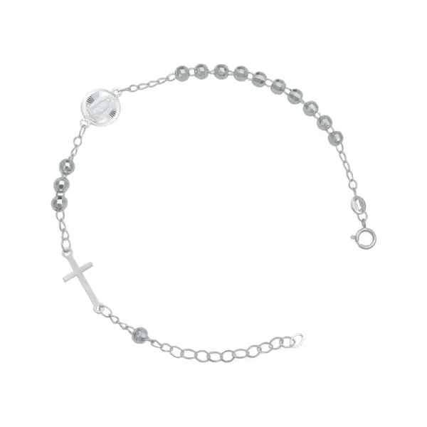 Pulsera Plata 925 Ajustable Diseño Cruz Virgen con Bola Diamantada - Imagen 1