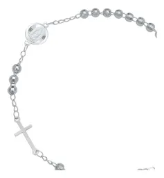 Pulsera Plata 925 Ajustable Diseño Cruz Virgen con Bola Diamantada - Imagen 2