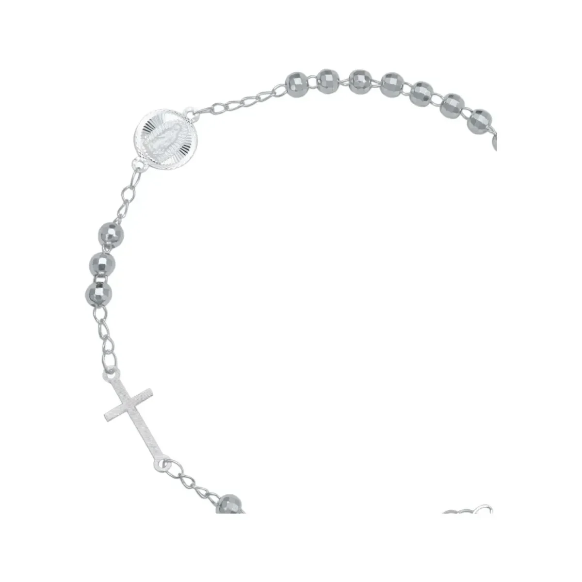 Pulsera Plata 925 Ajustable Diseño Cruz Virgen con Bola Diamantada - Imagen 2