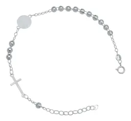 Pulsera Plata 925 Ajustable Diseño Cruz Virgen con Bola Diamantada - Imagen 4
