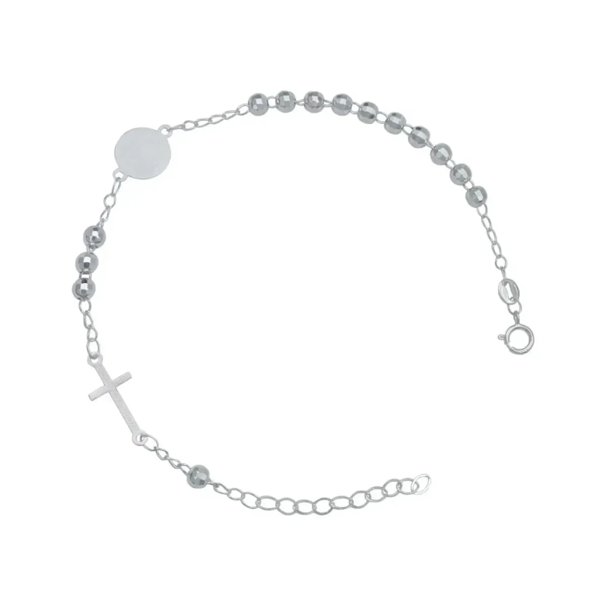 Pulsera Plata 925 Ajustable Diseño Cruz Virgen con Bola Diamantada - Imagen 4