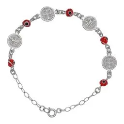 Pulsera Ajustable Medallas San Benito Rojo Plata .925 - Imagen 1