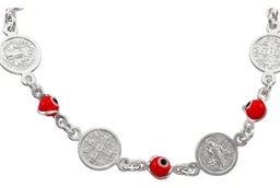 Pulsera Ajustable Medallas San Benito Rojo Plata .925 - Imagen 2