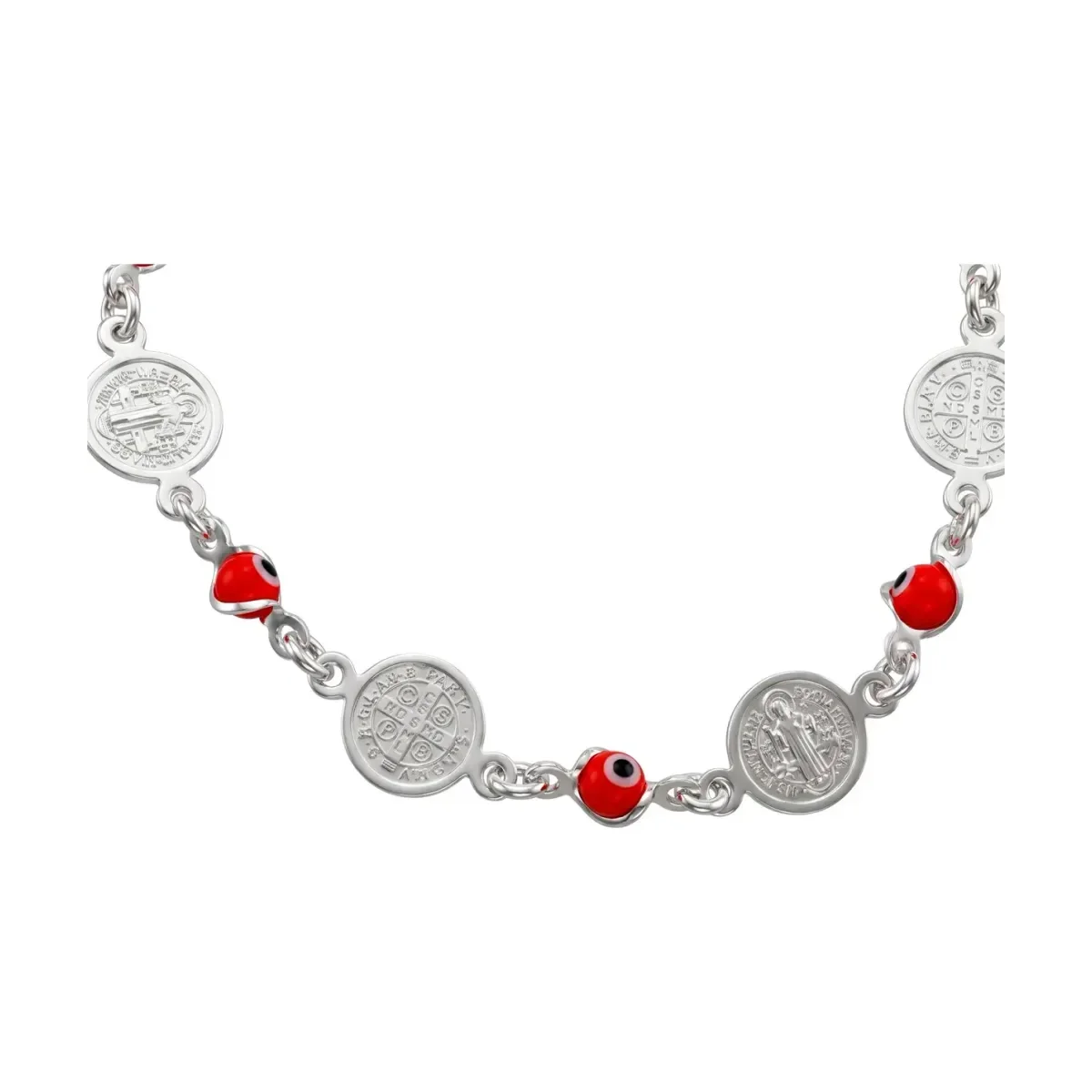 Pulsera Ajustable Medallas San Benito Rojo Plata .925 - Imagen 2
