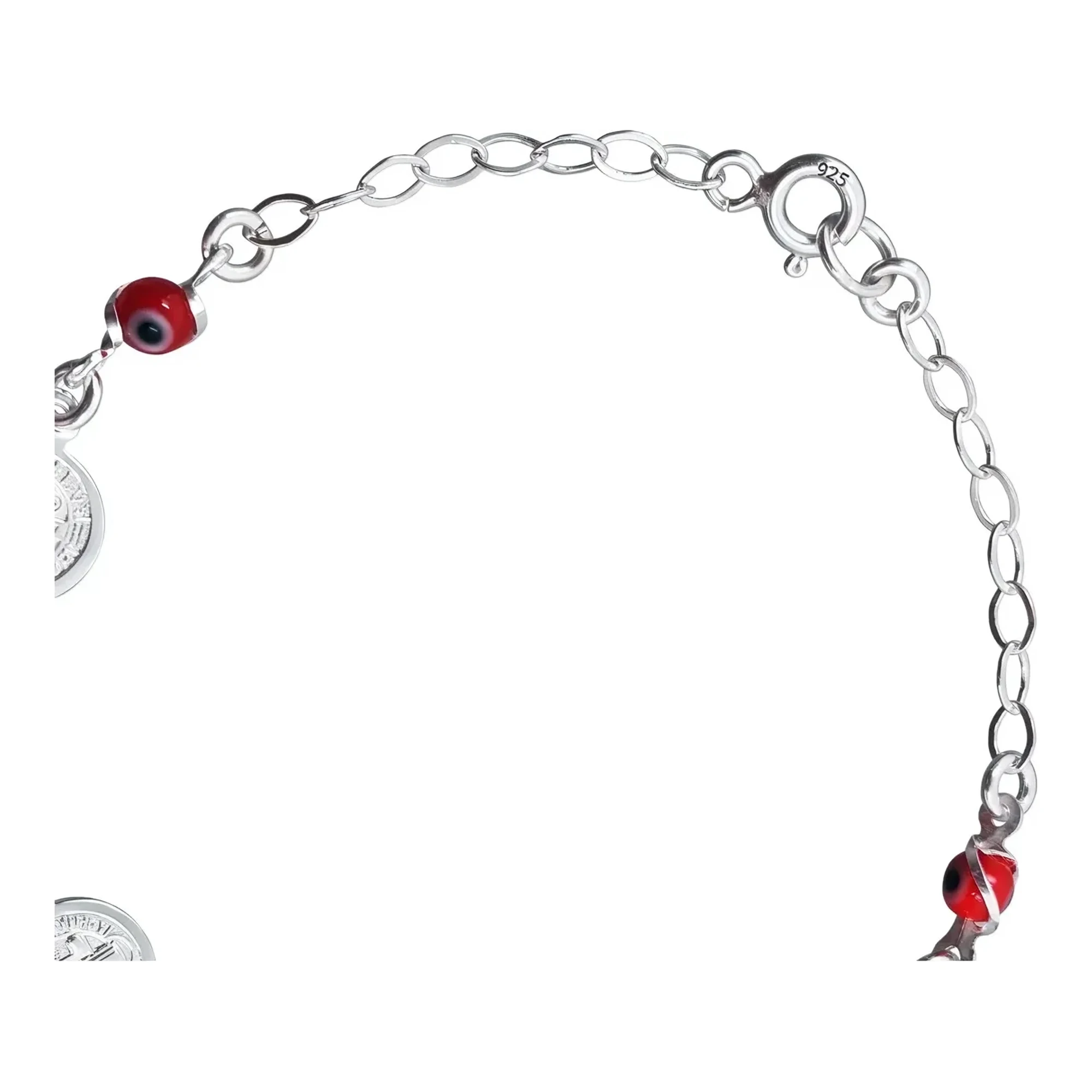 Pulsera Ajustable Medallas San Benito Rojo Plata .925 - Imagen 3