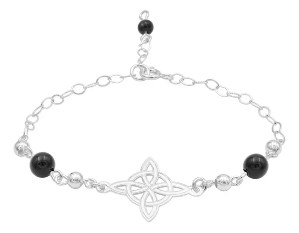 Pulsera de plata .925 negro ajustable nudo de bruja laser bolas — Joyaris