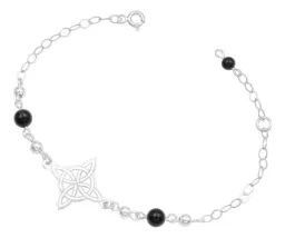 Pulsera Plata 925 Nudo de Bruja Ajustable con Bolas Negras - Imagen 2