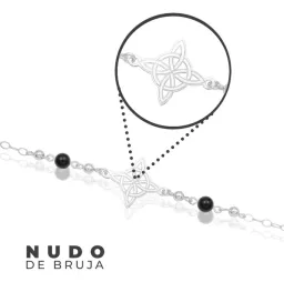 Pulsera Plata 925 Nudo de Bruja Ajustable con Bolas Negras - Imagen 4