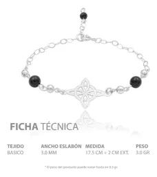 Pulsera Plata 925 Nudo de Bruja Ajustable con Bolas Negras - Imagen 7