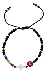 Pulsera Plata 925 Nudo de Bruja Ojo Turco 7 Chakras Ajustable - Imagen 1